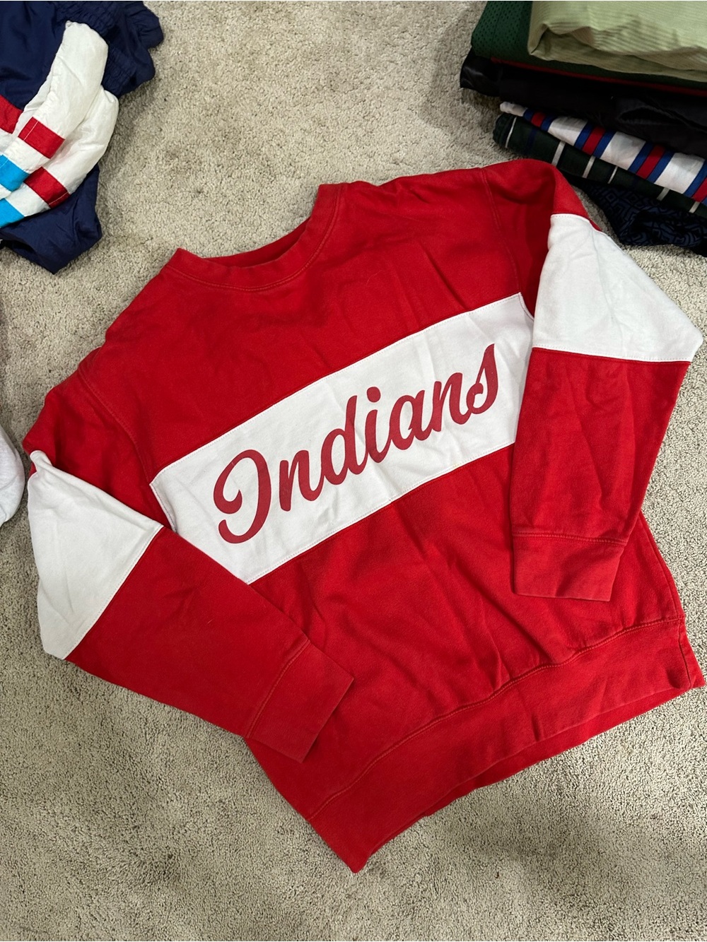 Red & White 'Indians' Crewneck Sweatshirt - Men's